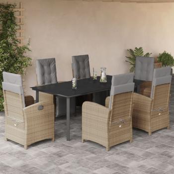 ARDEBO.de - 7-tlg. Garten-Essgruppe mit Kissen Beige Poly Rattan