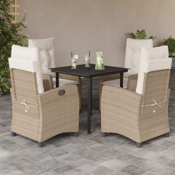 ARDEBO.de - 5-tlg. Garten-Essgruppe mit Kissen Beige Poly Rattan
