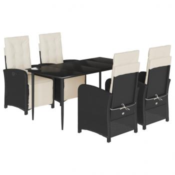 5-tlg. Garten-Essgruppe mit Kissen Schwarz Poly Rattan