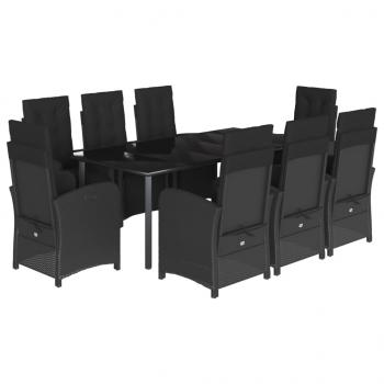9-tlg. Garten-Essgruppe mit Kissen Schwarz Poly Rattan