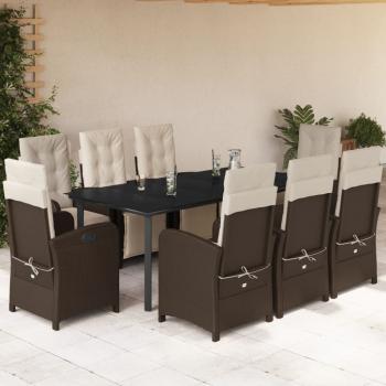 ARDEBO.de - 9-tlg. Garten-Essgruppe mit Kissen Braun Poly Rattan