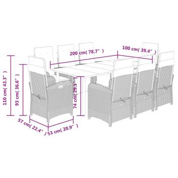 9-tlg. Garten-Essgruppe mit Kissen Braun Poly Rattan