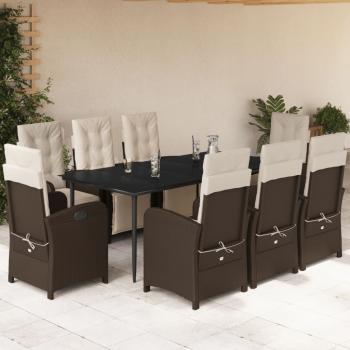 ARDEBO.de - 9-tlg. Garten-Essgruppe mit Kissen Braun Poly Rattan