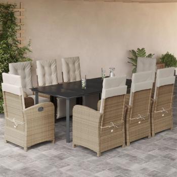 ARDEBO.de - 9-tlg. Garten-Essgruppe mit Kissen Beige Poly Rattan