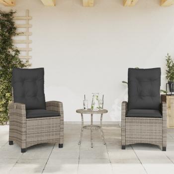 ARDEBO.de - Gartensessel mit Kissen 2 Stk. Verstellbar Grau Poly Rattan