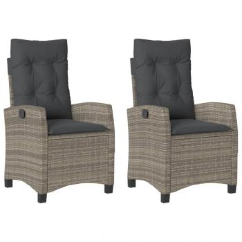Gartensessel mit Kissen 2 Stk. Verstellbar Grau Poly Rattan