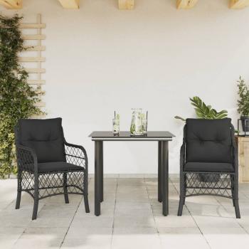 ARDEBO.de - 3-tlg. Bistro-Set mit Kissen Schwarz Poly Rattan