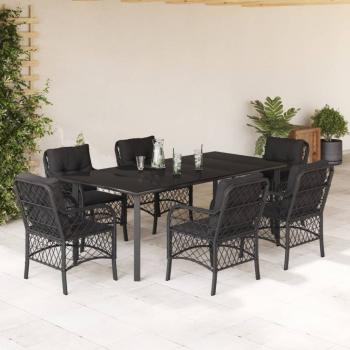 ARDEBO.de - 7-tlg. Garten-Essgruppe mit Kissen Schwarz Poly Rattan