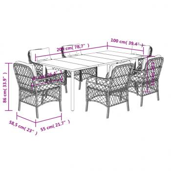 7-tlg. Garten-Essgruppe mit Kissen Schwarz Poly Rattan
