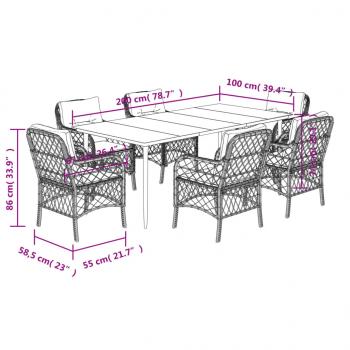 7-tlg. Garten-Essgruppe mit Kissen Braun Poly Rattan