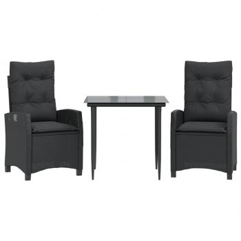 3-tlg. Garten-Essgruppe mit Kissen Schwarz Poly Rattan