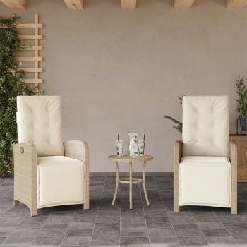 ARDEBO.de - Gartensessel mit Fußteil 2 Stk. Verstellbar Beige Poly Rattan