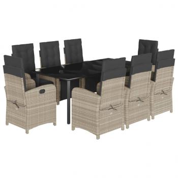 9-tlg. Garten-Essgruppe mit Kissen Hellgrau Poly Rattan