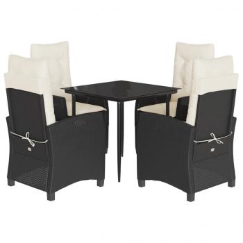 5-tlg. Garten-Essgruppe mit Kissen Schwarz Poly Rattan