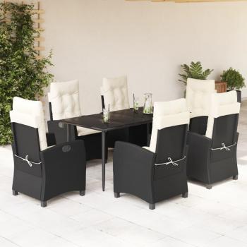ARDEBO.de - 7-tlg. Garten-Essgruppe mit Kissen Schwarz Poly Rattan