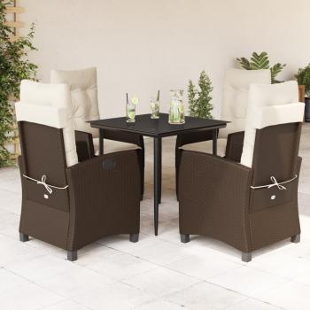 ARDEBO.de - 5-tlg. Garten-Essgruppe mit Kissen Braun Poly Rattan