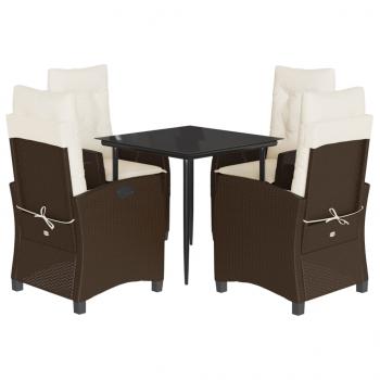 5-tlg. Garten-Essgruppe mit Kissen Braun Poly Rattan