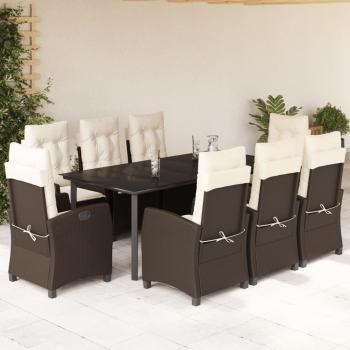 ARDEBO.de - 9-tlg. Garten-Essgruppe mit Kissen Braun Poly Rattan