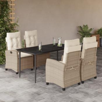 ARDEBO.de - 5-tlg. Garten-Essgruppe mit Kissen Beige Poly Rattan