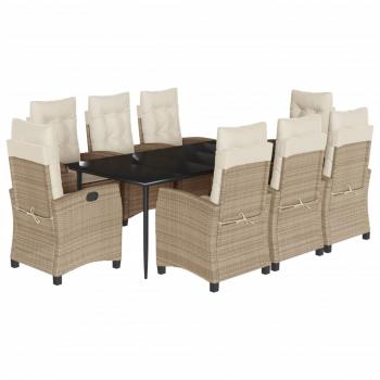 9-tlg. Garten-Essgruppe mit Kissen Beige Poly Rattan