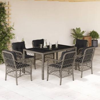 ARDEBO.de - 7-tlg. Garten-Essgruppe mit Kissen Grau Poly Rattan