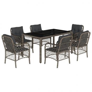 7-tlg. Garten-Essgruppe mit Kissen Grau Poly Rattan