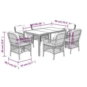 7-tlg. Garten-Essgruppe mit Kissen Grau Poly Rattan