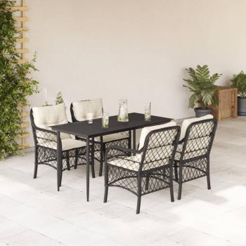ARDEBO.de - 5-tlg. Garten-Essgruppe mit Kissen Schwarz Poly Rattan