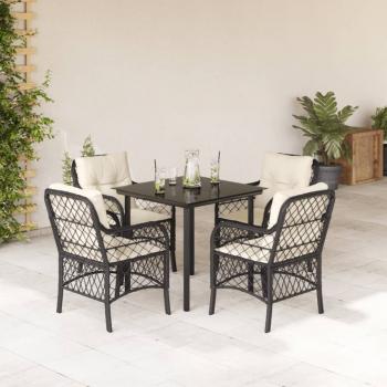 ARDEBO.de - 5-tlg. Garten-Essgruppe mit Kissen Schwarz Poly Rattan