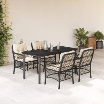 ARDEBO.de - 5-tlg. Garten-Essgruppe mit Kissen Schwarz Poly Rattan