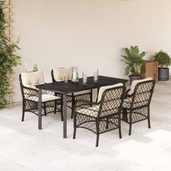 ARDEBO.de - 5-tlg. Garten-Essgruppe mit Kissen Braun Poly Rattan
