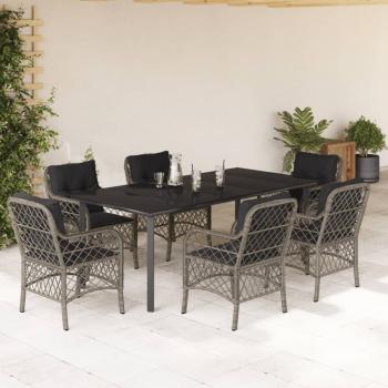 ARDEBO.de - 7-tlg. Garten-Essgruppe mit Kissen Grau Poly Rattan