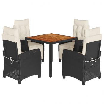 5-tlg. Garten-Essgruppe mit Kissen Schwarz Poly Rattan