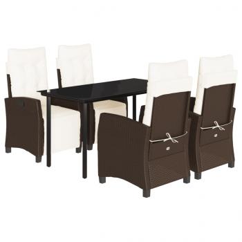 ARDEBO.de - 5-tlg. Garten-Essgruppe mit Kissen Braun Poly Rattan