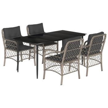 5-tlg. Garten-Essgruppe mit Kissen Hellgrau Poly Rattan