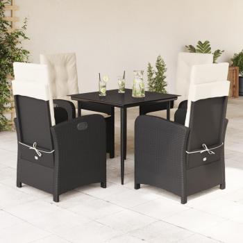 ARDEBO.de - 5-tlg. Garten-Essgruppe mit Kissen Schwarz Poly Rattan