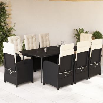 ARDEBO.de - 9-tlg. Garten-Essgruppe mit Kissen Schwarz Poly Rattan