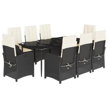 9-tlg. Garten-Essgruppe mit Kissen Schwarz Poly Rattan