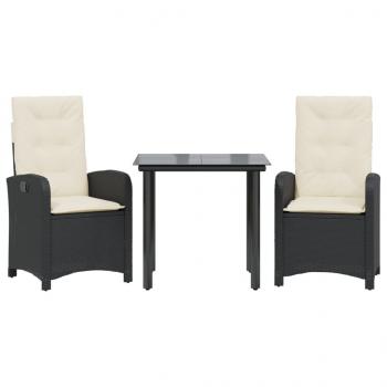 3-tlg. Garten-Essgruppe mit Kissen Schwarz Poly Rattan