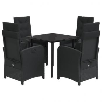 5-tlg. Garten-Essgruppe mit Kissen Schwarz Poly Rattan