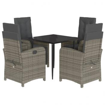 5-tlg. Garten-Essgruppe mit Kissen Grau Poly Rattan