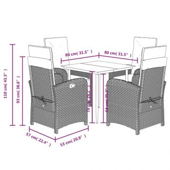 5-tlg. Garten-Essgruppe mit Kissen Grau Poly Rattan