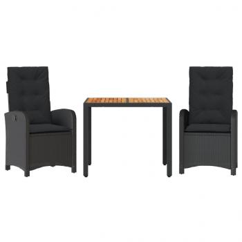 3-tlg. Garten-Essgruppe mit Kissen Schwarz Poly Rattan