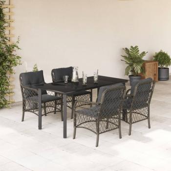 ARDEBO.de - 5-tlg. Garten-Essgruppe mit Kissen Grau Poly Rattan