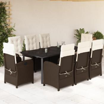 ARDEBO.de - 9-tlg. Garten-Essgruppe mit Kissen Braun Poly Rattan