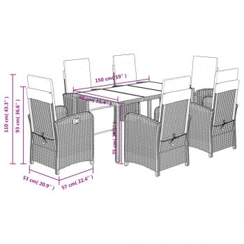 7-tlg. Garten-Essgruppe mit Kissen Grau Poly Rattan