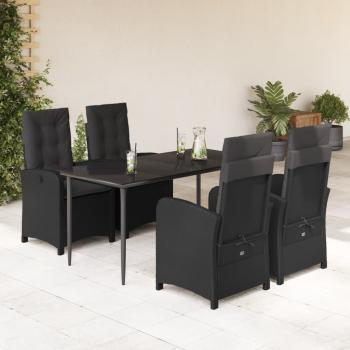 ARDEBO.de - 5-tlg. Garten-Essgruppe mit Kissen Schwarz Poly Rattan