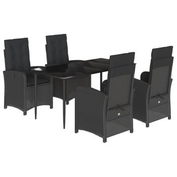 5-tlg. Garten-Essgruppe mit Kissen Schwarz Poly Rattan