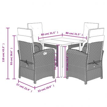 5-tlg. Garten-Essgruppe mit Kissen Beige Poly Rattan