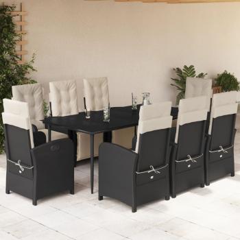 ARDEBO.de - 9-tlg. Garten-Essgruppe mit Kissen Schwarz Poly Rattan